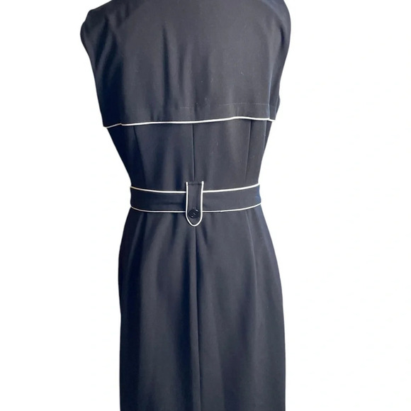 Calvin Klein Black with White Color Dress Size 10.  Belted with Front Buttons - Picture 5 of 12